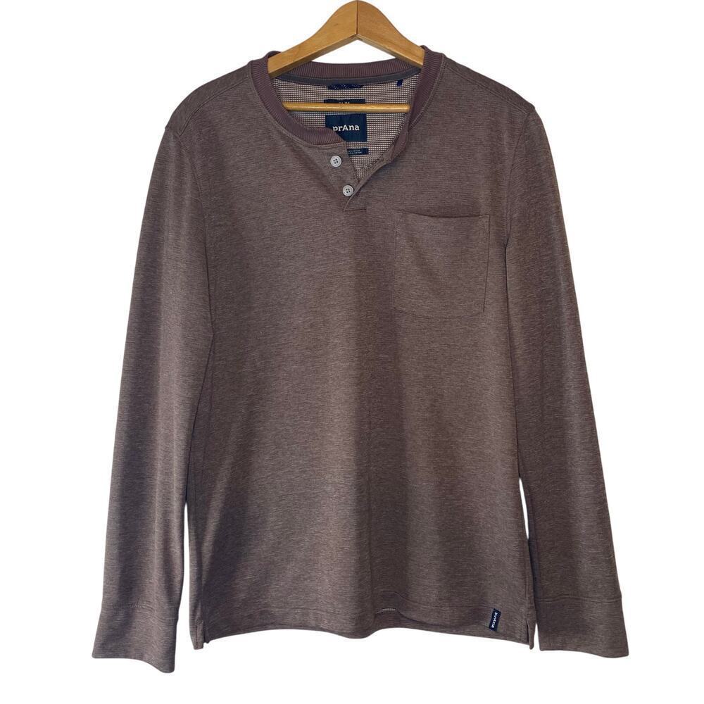 Men’s Prana Brown Long Sleeve Crew Neck Slim Size‎ Small Casual